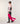 Stribet V-hals sweater i merinould - Pearl Pink
